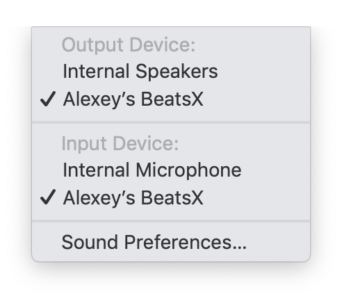 Menu bar sound preferences with input